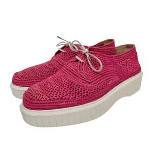 Robert Clergerie Poco Raffia Woven Platform Oxford Shoe Hot Pink Women's 38 7.5